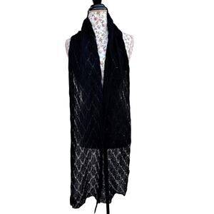 Alpaca International 100% Baby Alpaca Wool Black Crochet Knit Scarf Lightweight